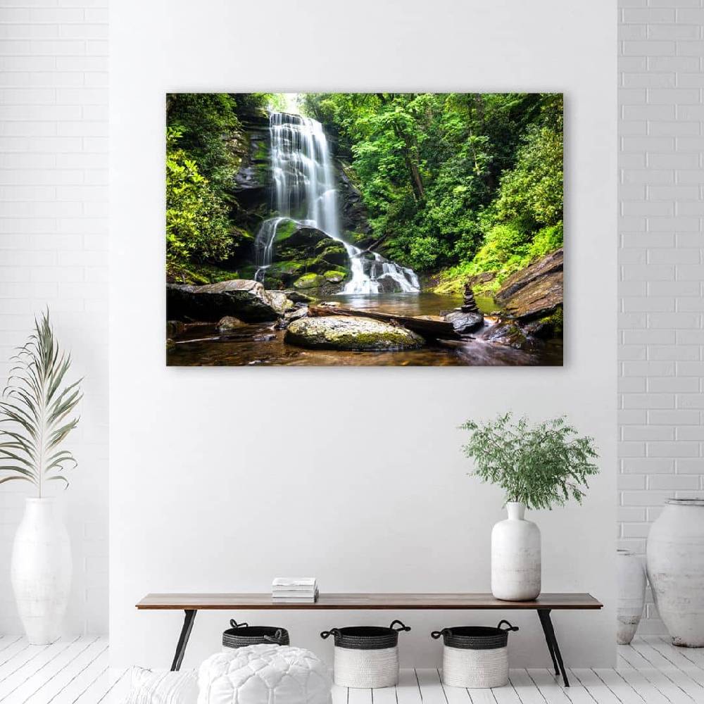 Kaeppel Leinwandbild, Wasserfall im grünen Wald Kostenlose Rückgabe