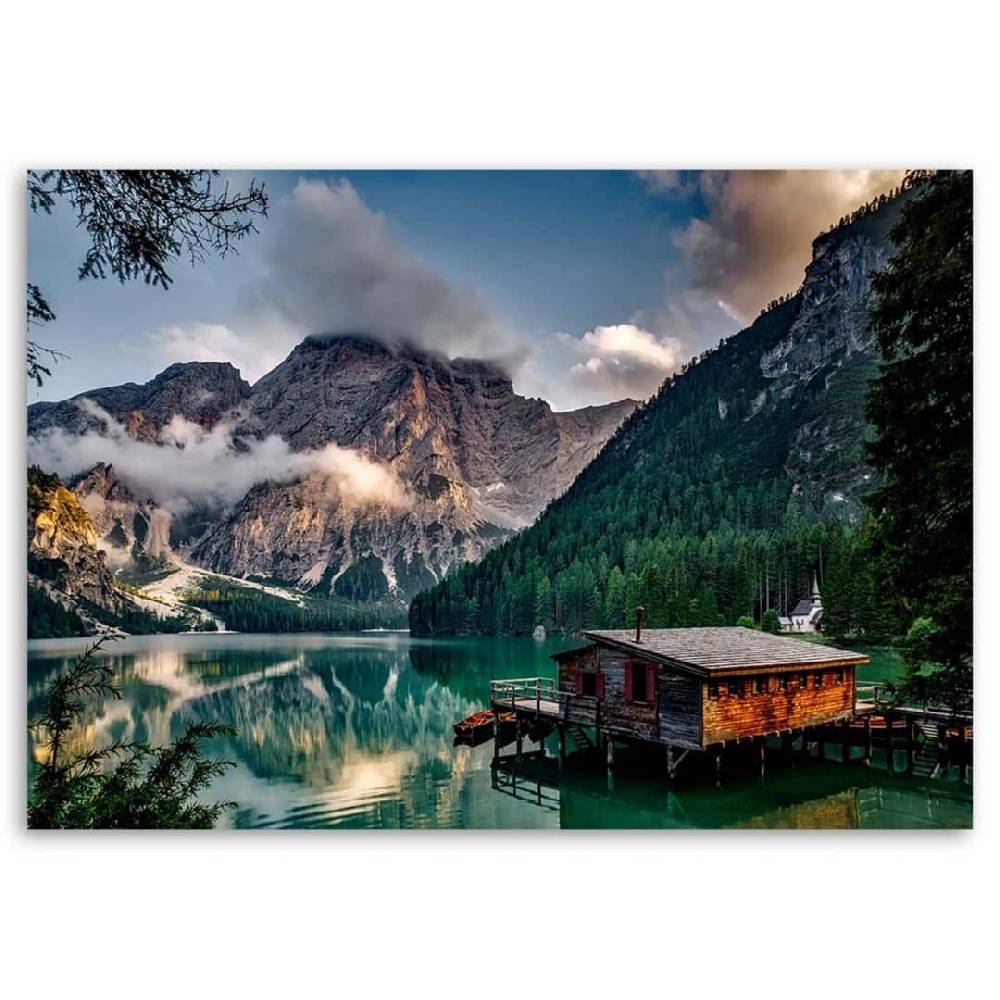 Kaeppel Leinwandbild, Hütte an einem See in den Bergen Bis zu 50% Rabatt