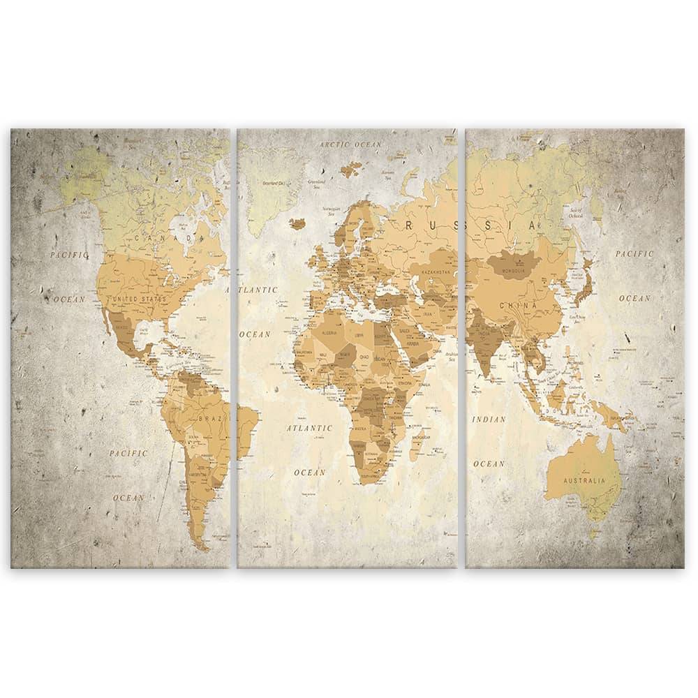 Kaeppel Leinwandbild 3-teilig, Weltkarte Retro Braun Bis zu 55% Rabatt