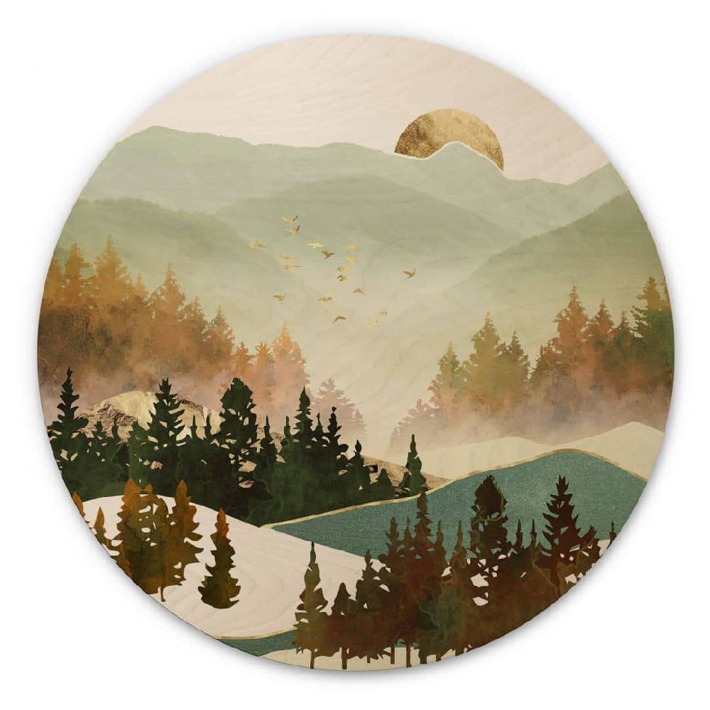Kaeppel Holzbild SpaceFrog Designs - Herbstmorgen - Rund