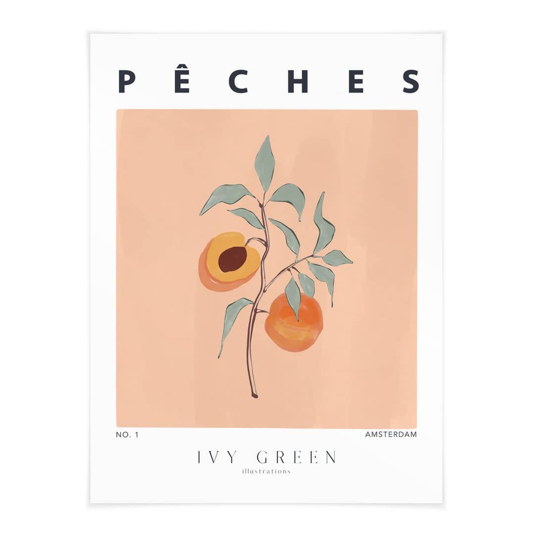 Kaeppel Poster Saftige Pfirsiche - Ivy Green Illustration im Angebot