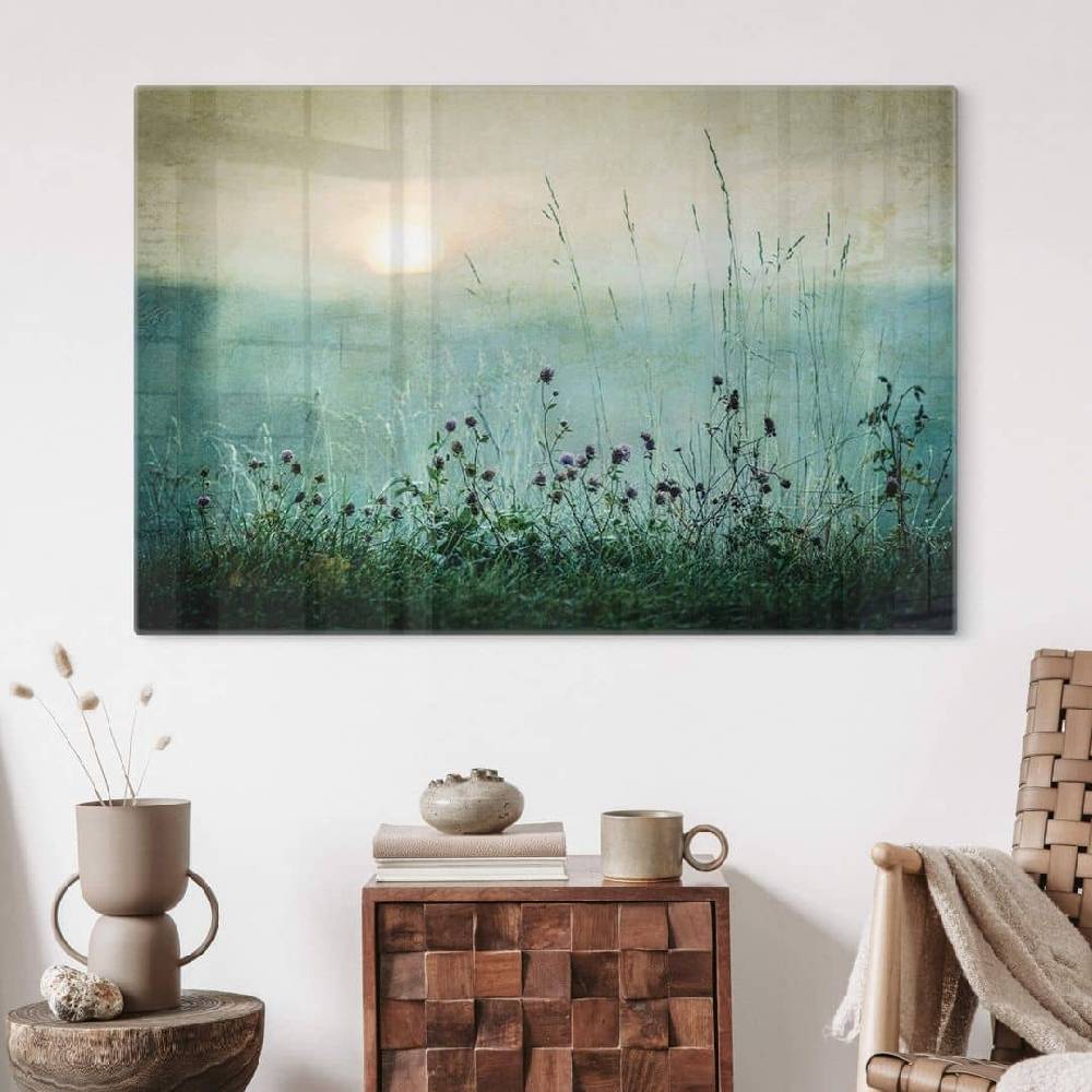 Kaeppel Glasbild Landschaft - Taubedeckter Sonnenaufgang - Kværnstrøm Fabrik Onlineshop