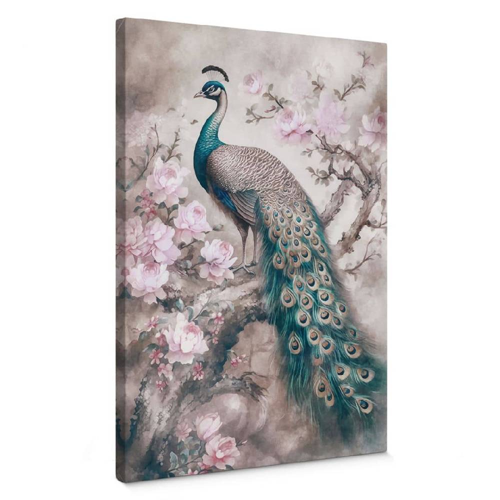 Kaeppel Leinwandbild Edler Pfau mit Blüten - Haase