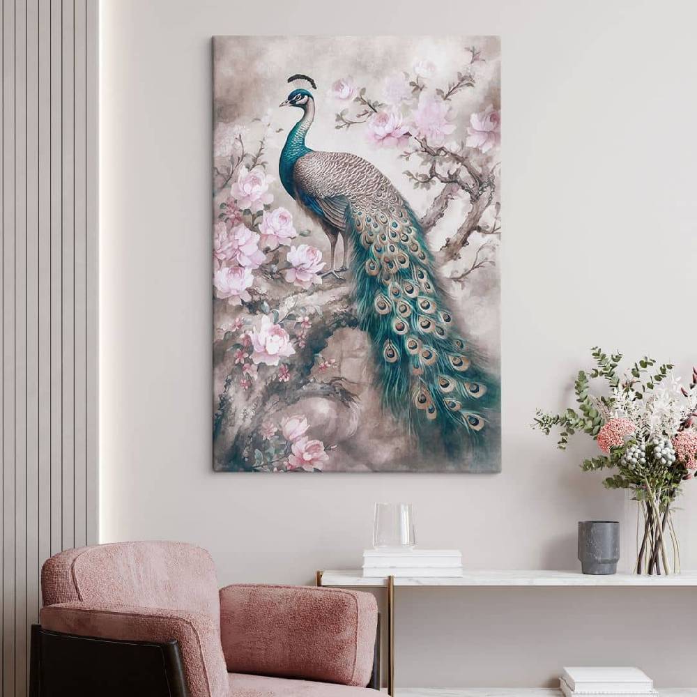 Kaeppel Leinwandbild Edler Pfau mit Blüten - Haase Top Angebot