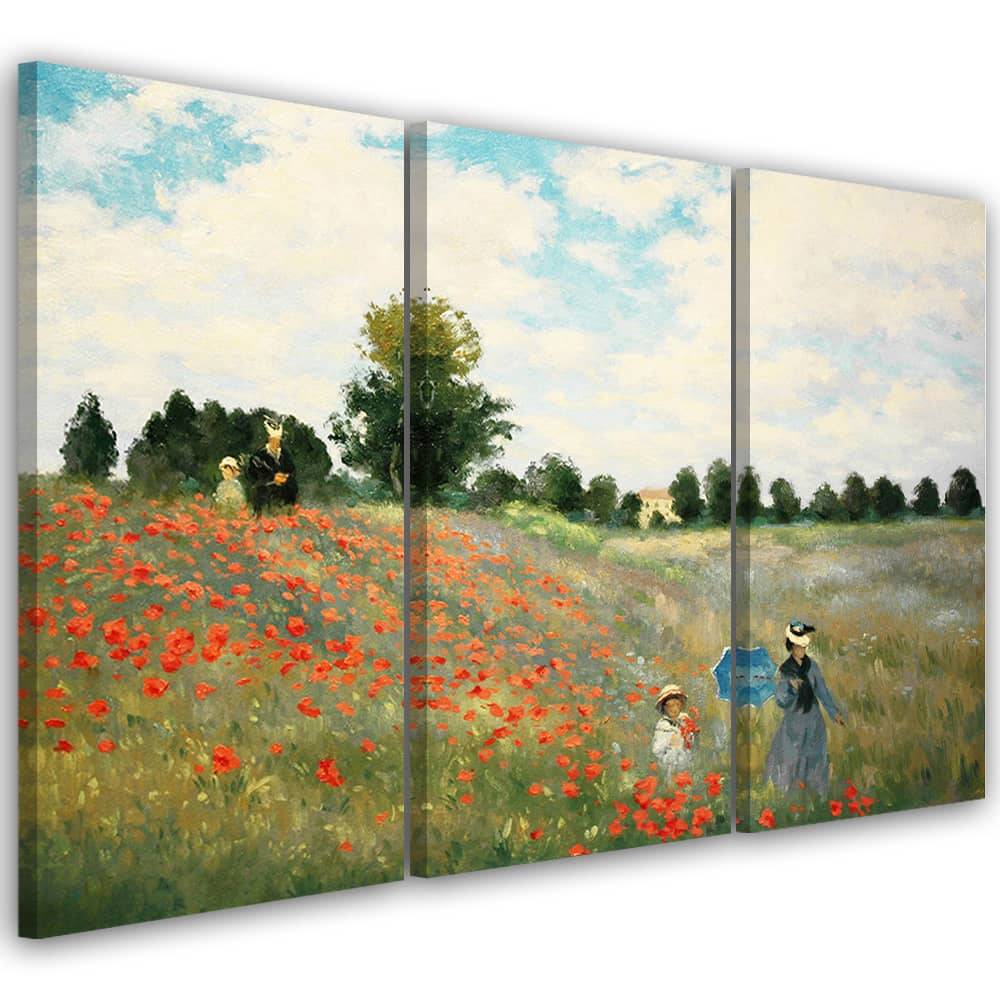 Kaeppel Leinwandbild 3-teilig, Mohnblumenfeld Claude Monet Online Outlet