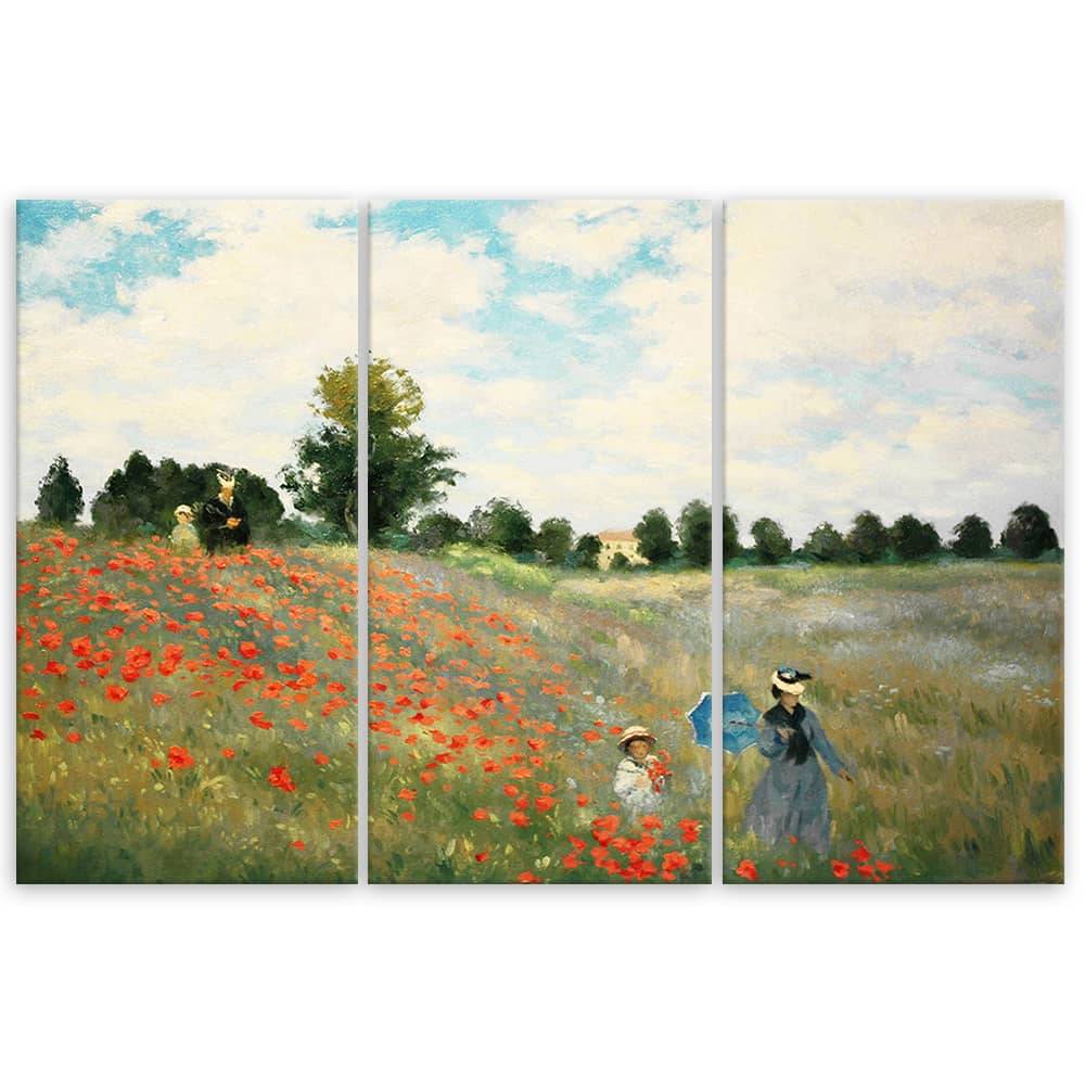 Kaeppel Leinwandbild 3-teilig, Mohnblumenfeld Claude Monet Online Outlet