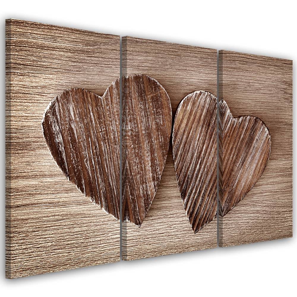 Kaeppel Leinwandbild 3-teilig, Herz Holz Braun Retro Shabby