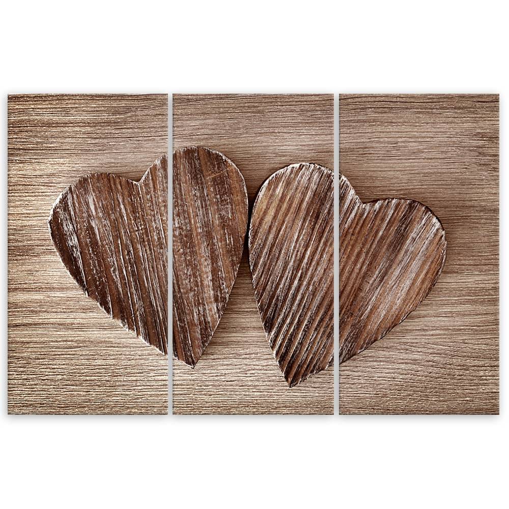 Kaeppel Leinwandbild 3-teilig, Herz Holz Braun Retro Shabby Nur für heute