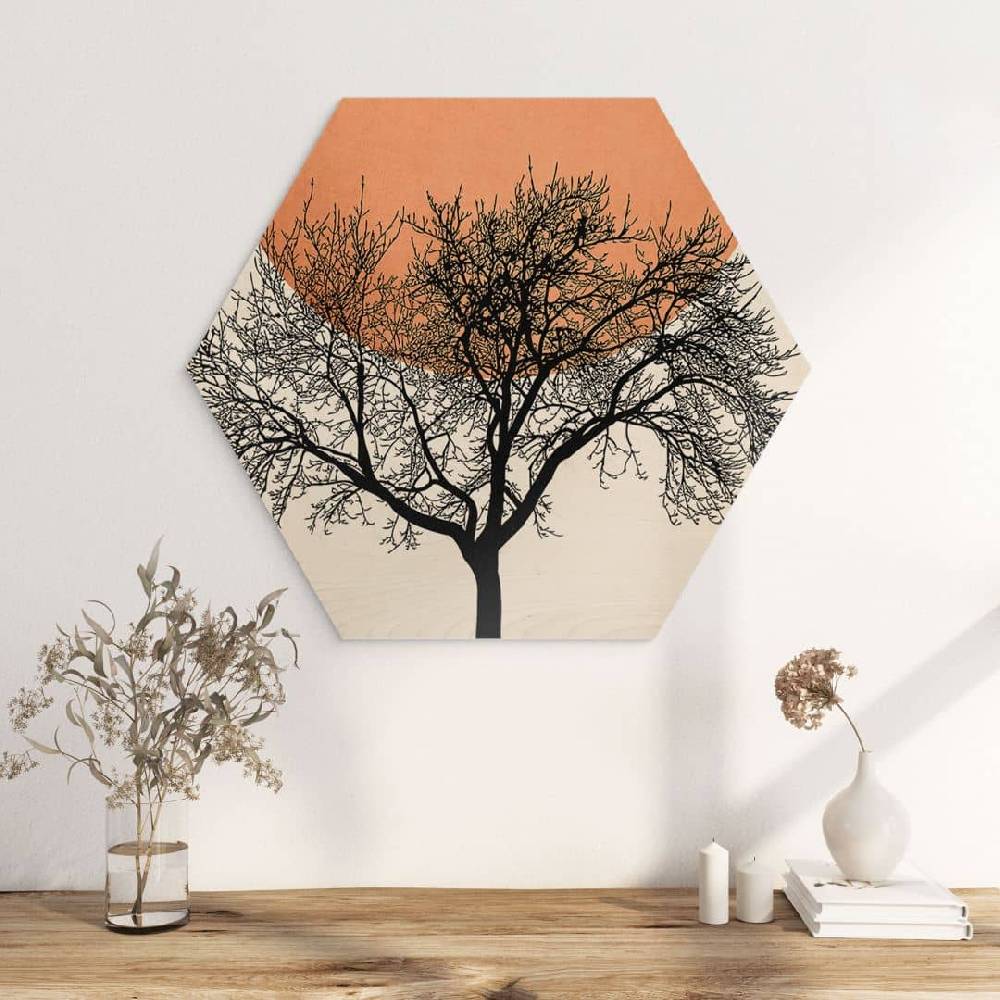 Kaeppel Hexagon Holzbild Wintermorgen in Pfirsichfarben - Kubistika Discount Store für neue Produkte