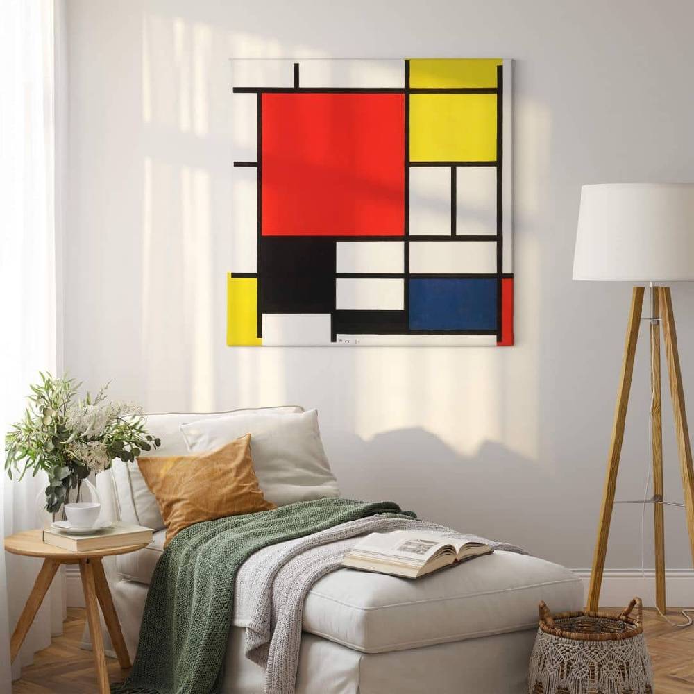 Kaeppel Leinwandbild Mondrian - Komposition mit Rot Gelb Blau und Schwarz - Quadratisch Super Rabatt