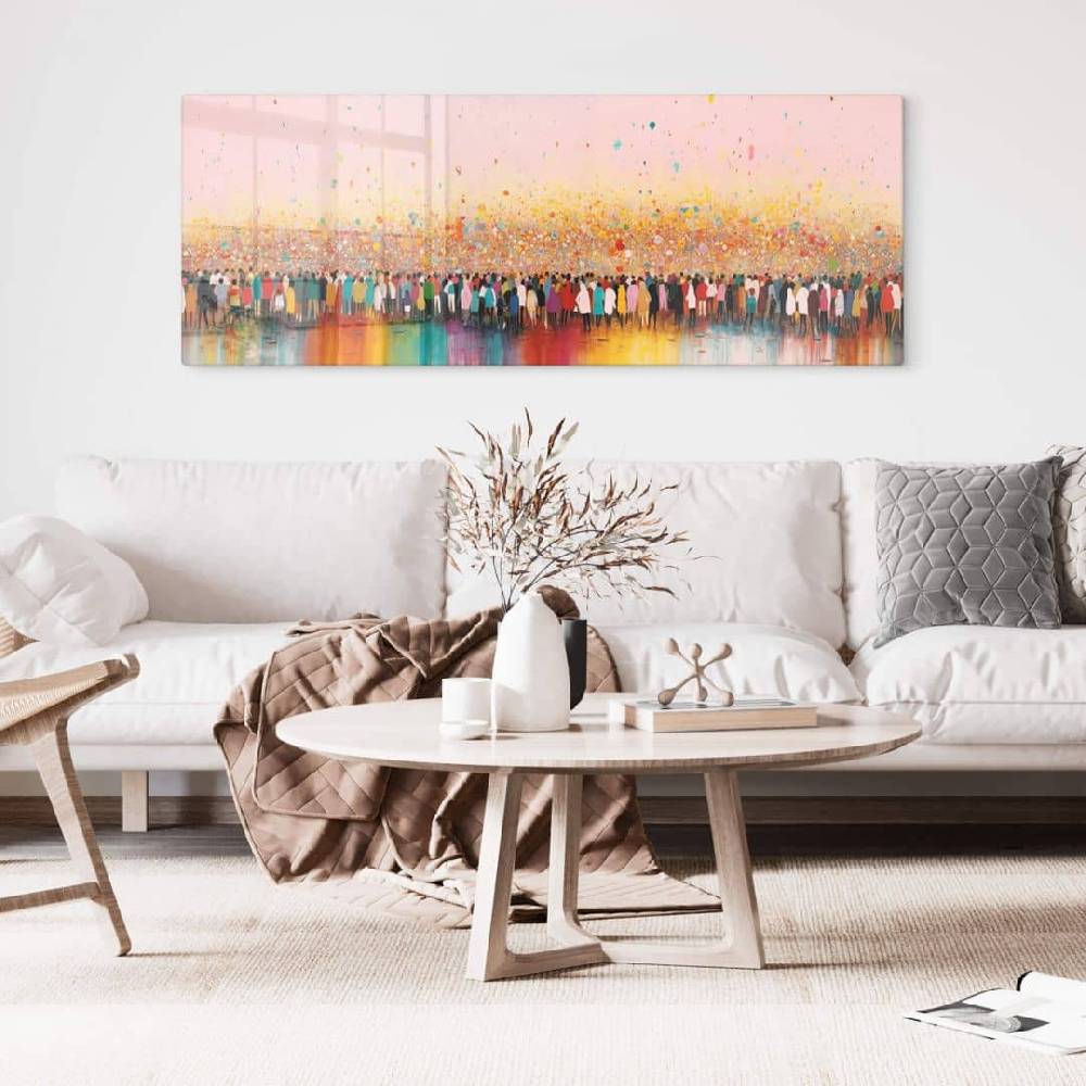 Kaeppel Glasbild Treechild - Lebensfreude bunter Menschen - Panorama Rabatte dieses Monats