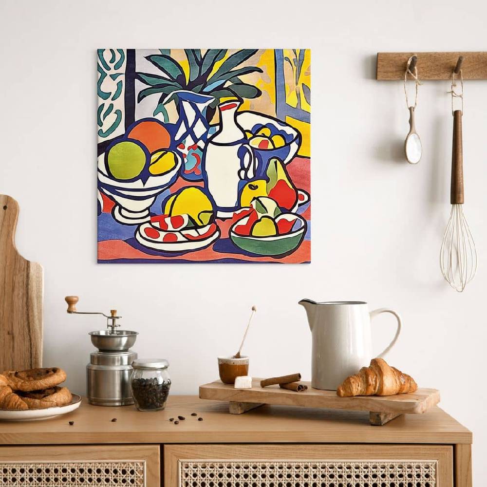 Kaeppel Leinwandbild Milch und Obst - Inspiriert von Matisse - Zamart - Quadratisch Kostenloser Versand