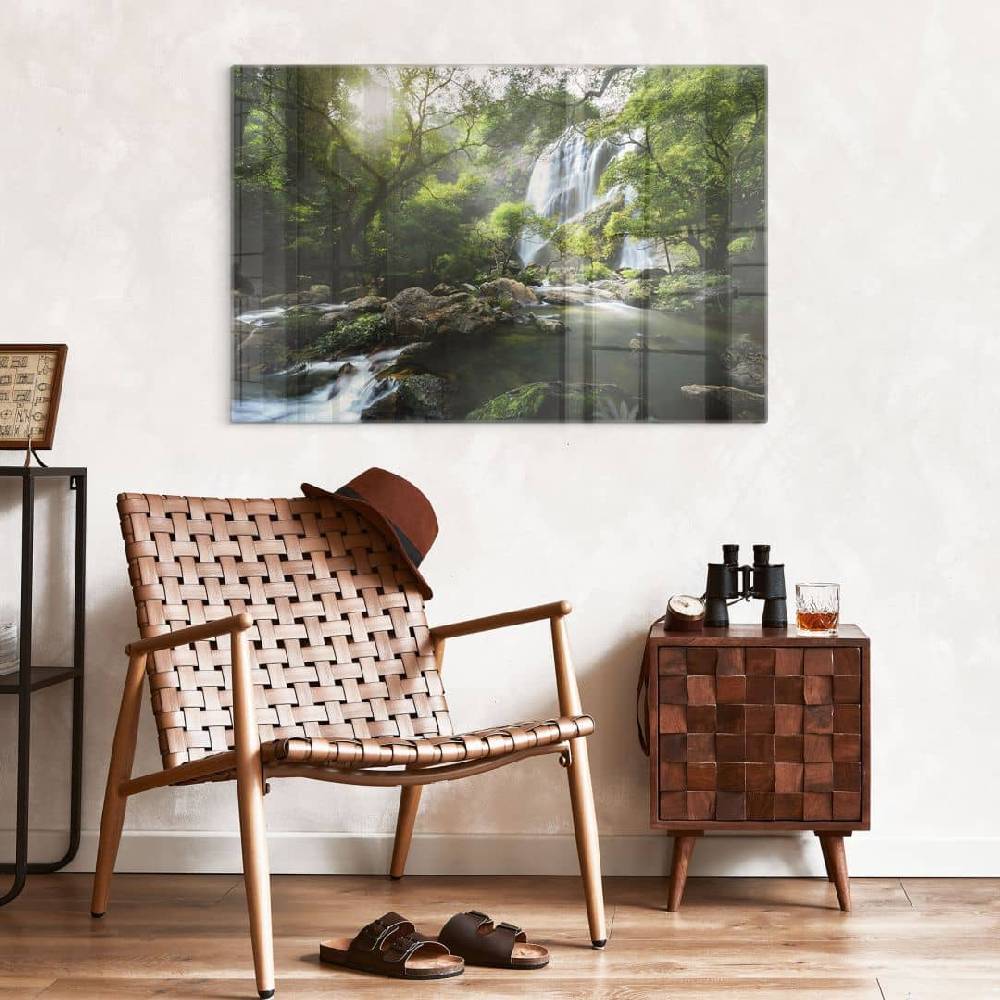 Kaeppel Glasbild Wasserfall im Wald - Naturlandschaft - Foto Preisnachlass