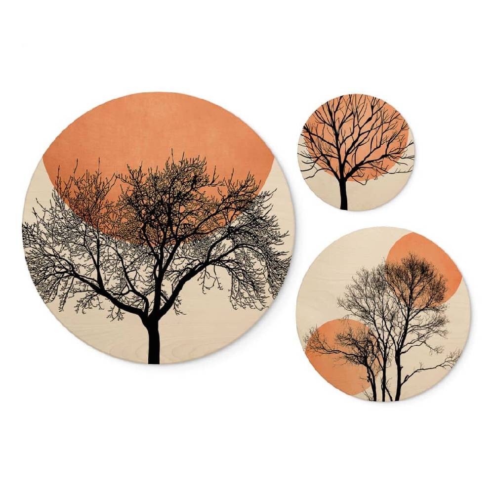 Kaeppel Holzbilder-Set Kubistika - Warmer Sonnenuntergang in Pfirsichfarben (3-teilig) - Rund Vatertagsangebot