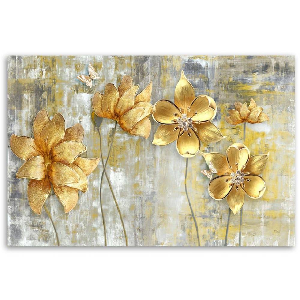 Kaeppel Leinwandbild, Goldene Blumen und Schmetterlinge Saisonale Angebote