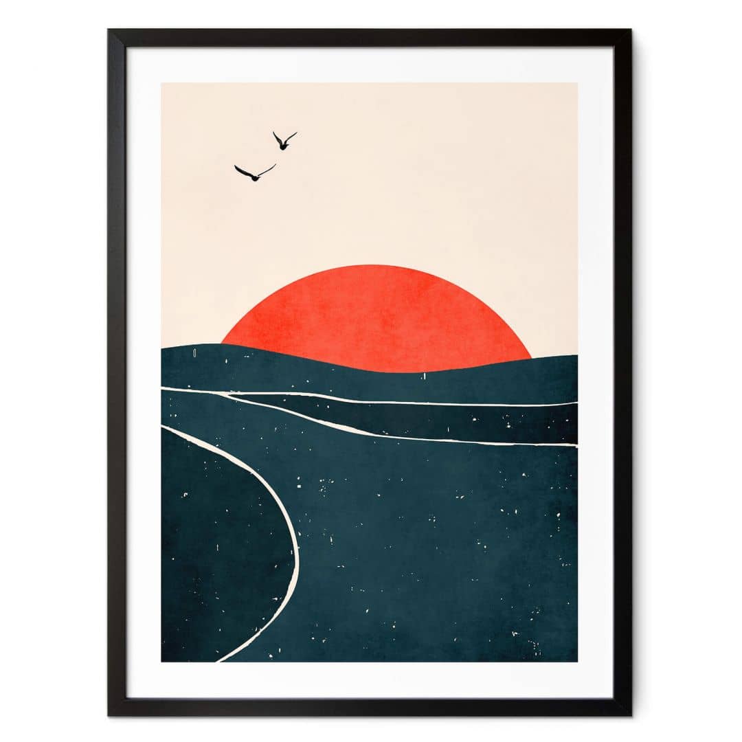 Kaeppel Poster Sonnenuntergang am Meer mit Tauben - Kubistika
