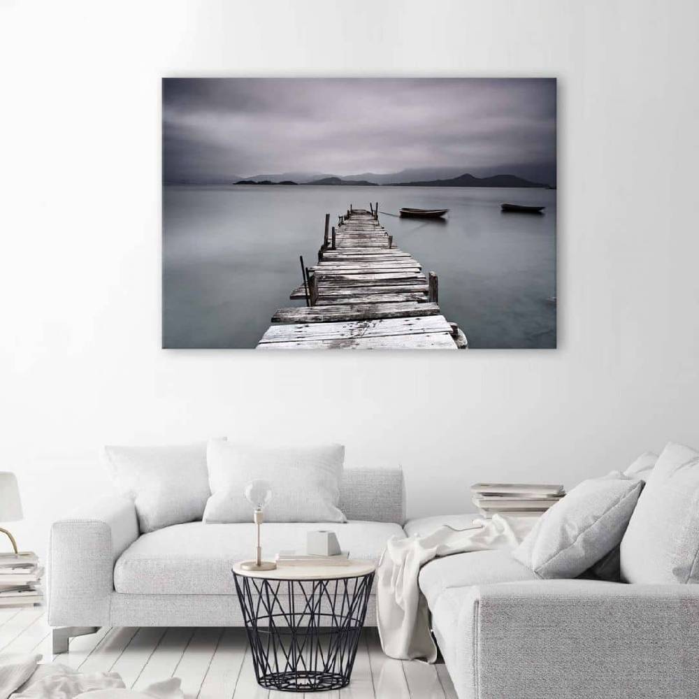 Kaeppel Leinwandbild, Steg Wintersee Landschaft Riesige Rabatte