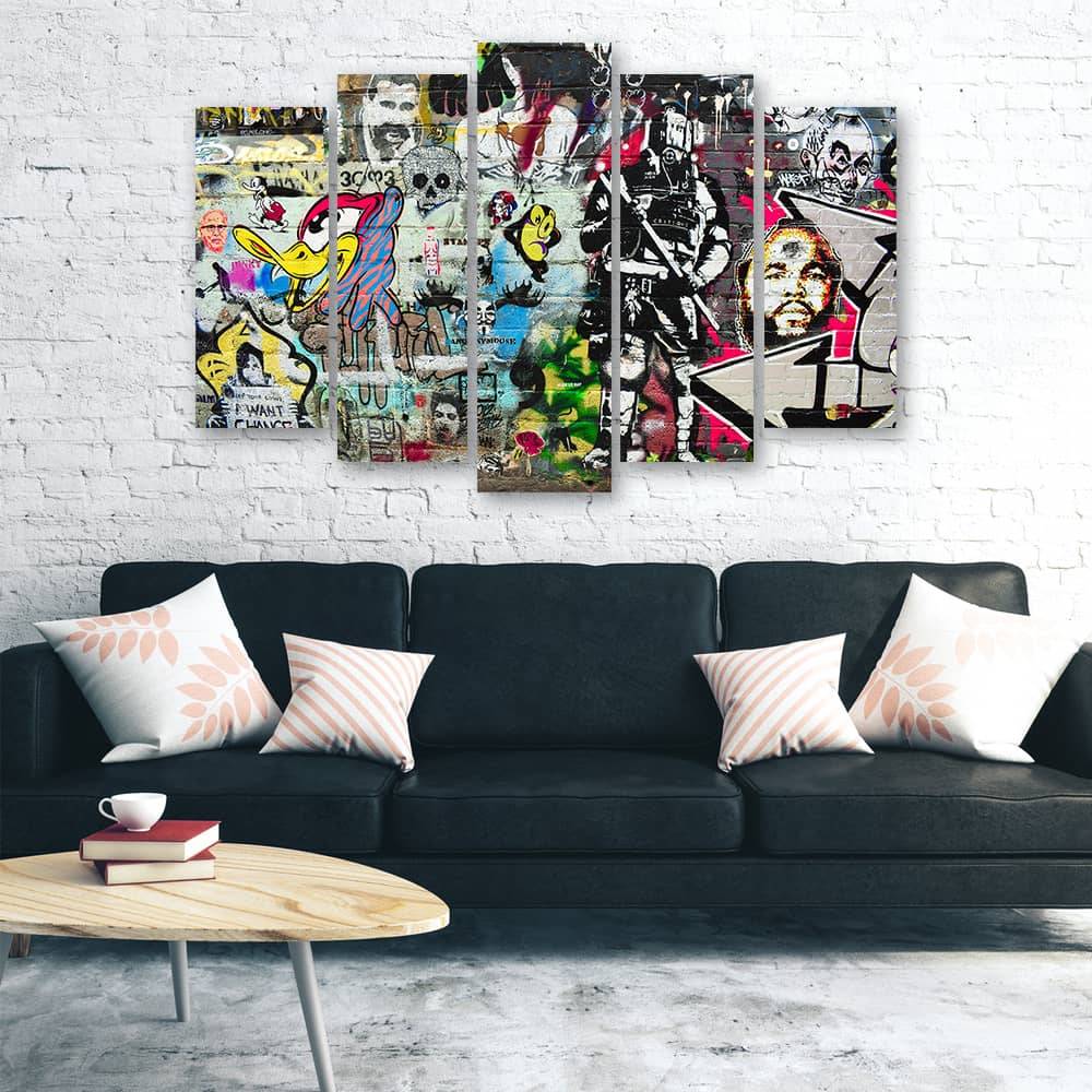 Kaeppel Leinwandbild 5 teilig, Graffiti-Straßenkunst Fabrikladen