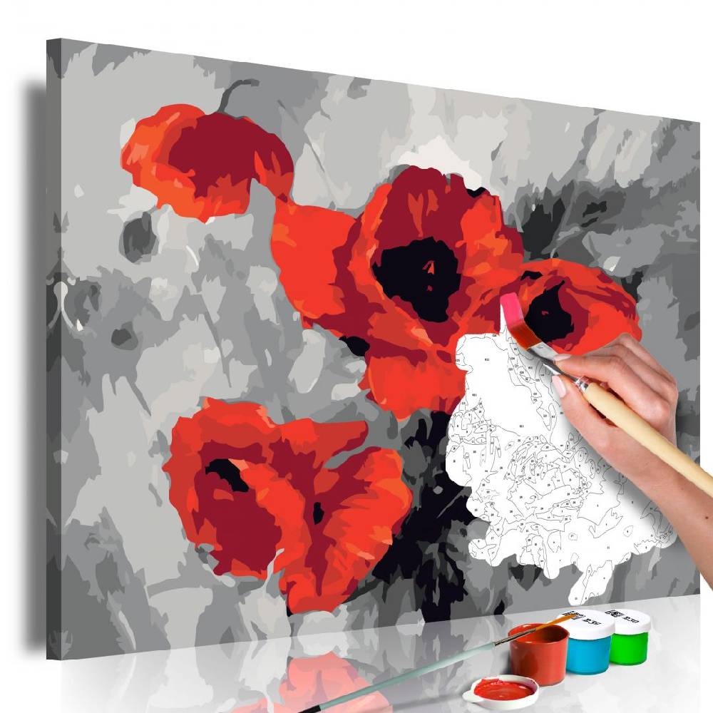 Kaeppel Malen nach Zahlen Leinwandbild - Strauß Mohnblumen - 60x40 cm - mit Keilrahmen - bespannt