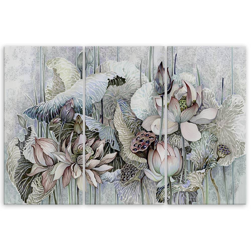 Kaeppel Leinwandbild 3 teilig, Saint Lotos Blumen Speichern exportieren