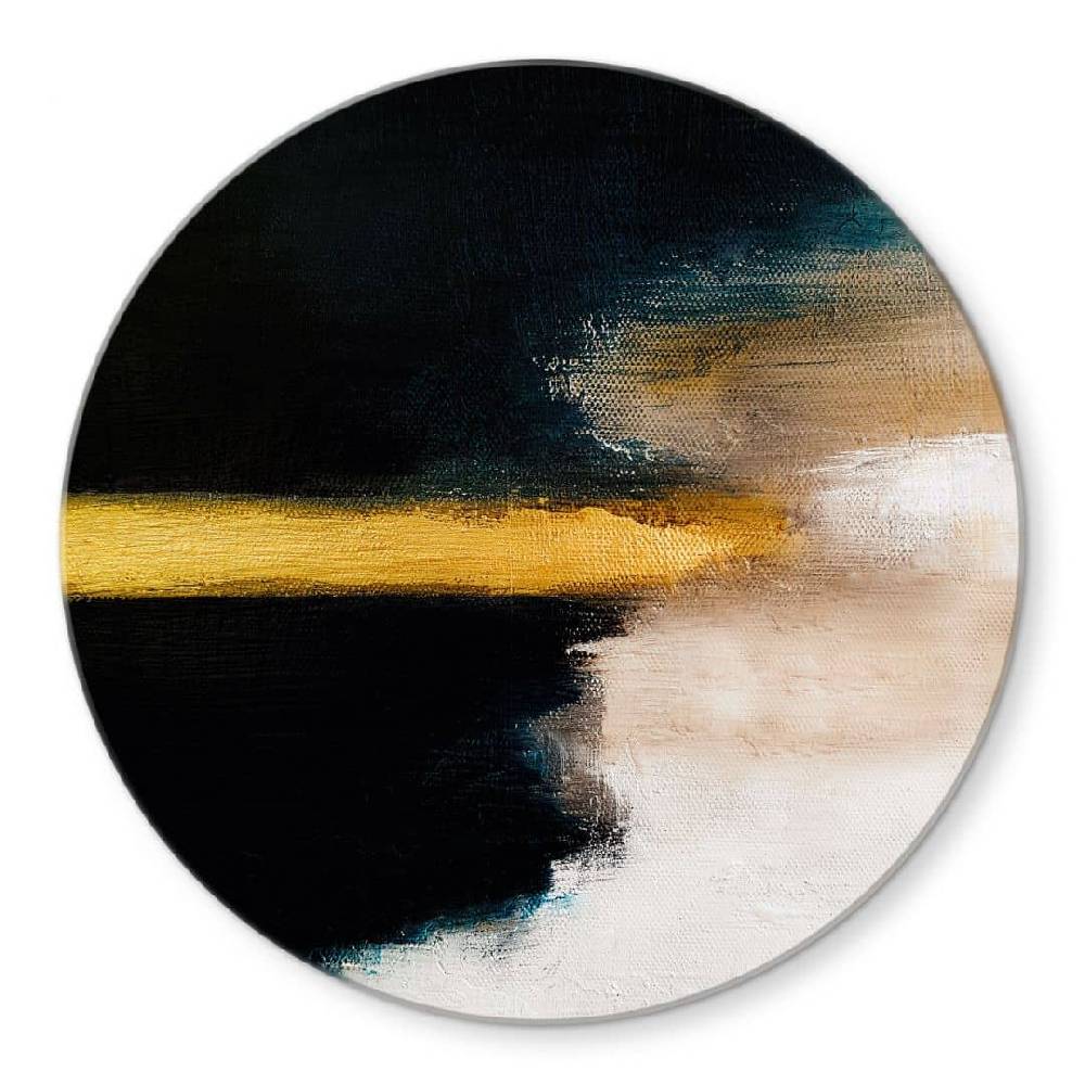 Kaeppel Glasbild Pinselstriche Gold und Schwarz - Haniff - Rund