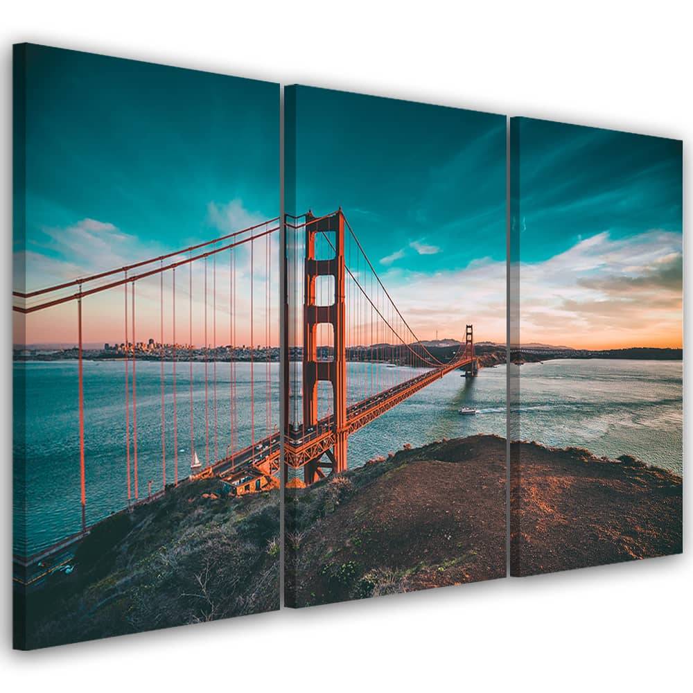 Kaeppel Leinwandbild 3-teilig, Golden Gate Bridge San Francisco Türkis