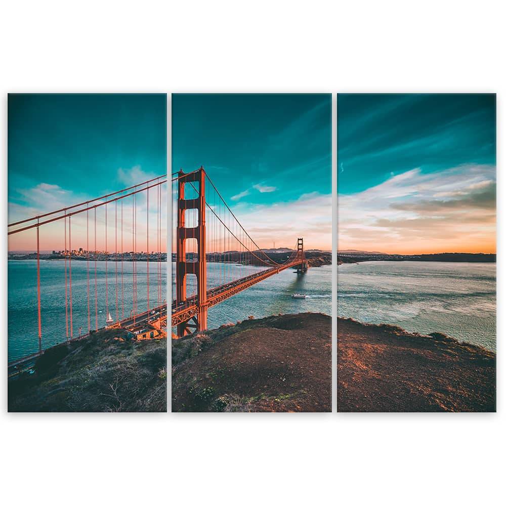 Kaeppel Leinwandbild 3-teilig, Golden Gate Bridge San Francisco Türkis Flash Sale