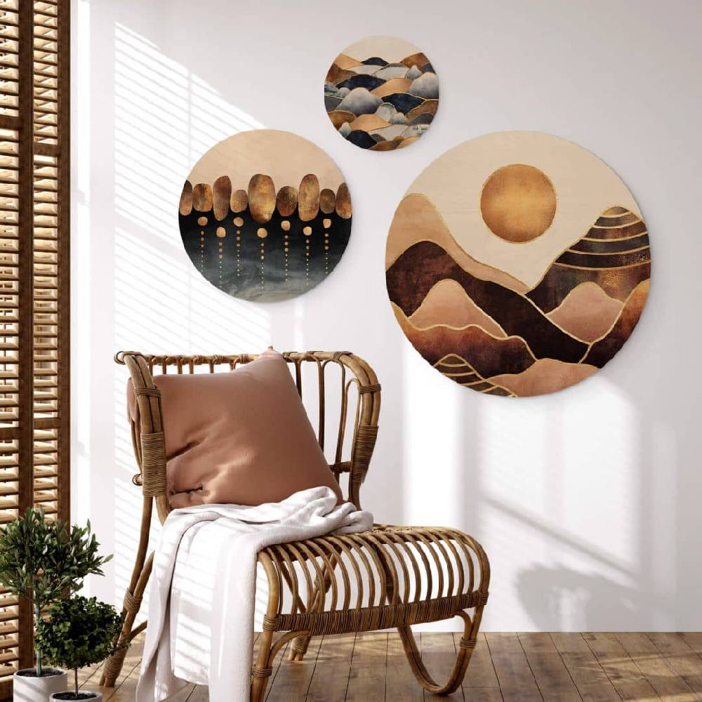 Kaeppel Holzbild Fredriksson - Goldene Berge Set - Rund (3-teilig) Räumungsverkauf