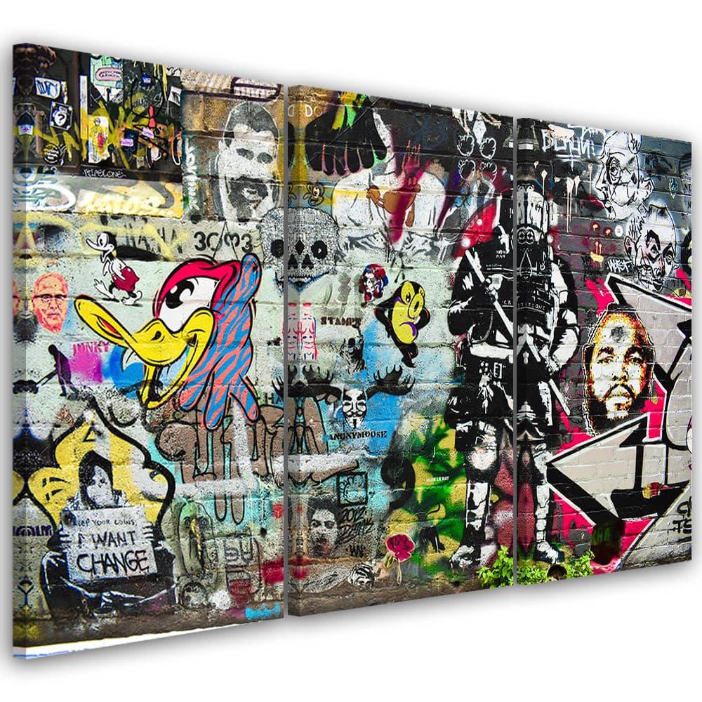Kaeppel Leinwandbild 3-teilig, Graffiti Straßenkunst