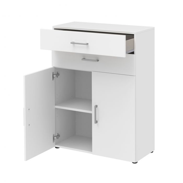 Röhr Bush Highboard in Weiß mit 2 Türen und 2 Schubkästen für 3 Ordnerhöhen Wochenangebot