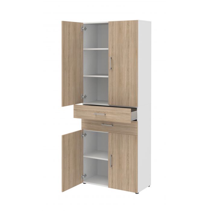 Röhr Bush Schrank in Weiß und Sonoma Eiche Nachbildung mit 4 Türen 2 Schubkästen und 6 Ordnerhöhen Discount Store für neue Produkte