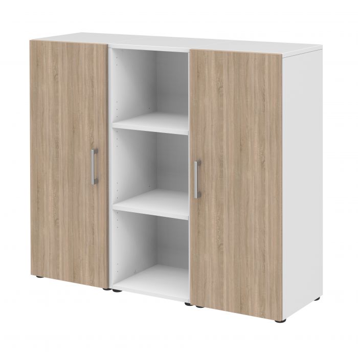 Röhr Bush Sideboard in Weiß und Sonoma Eiche Nachbildung mit 2 Türen und einem Regal Kostenloser Versand international