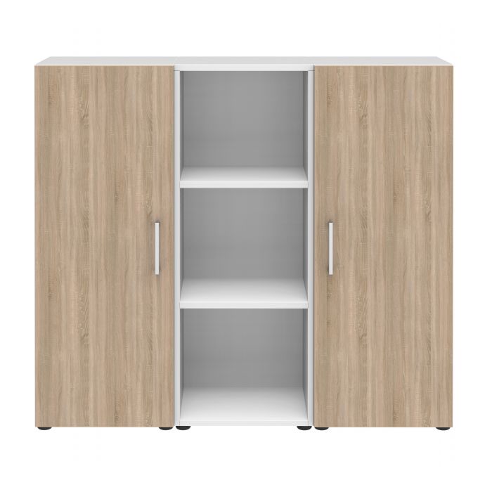 Röhr Bush Sideboard in Weiß und Sonoma Eiche Nachbildung mit 2 Türen und einem Regal Kostenloser Versand international