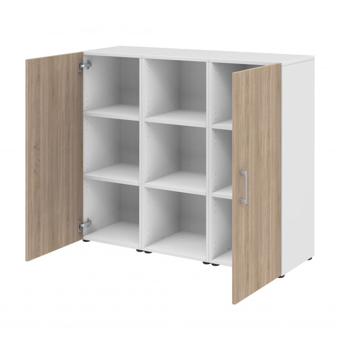Röhr Bush Sideboard in Weiß und Sonoma Eiche Nachbildung mit 2 Türen und einem Regal Kostenloser Versand international