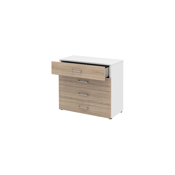 Röhr Bush Highboard in Weiß und Sonoma Eiche Nachbildung mit 4 Schubkästen Im Verkauf