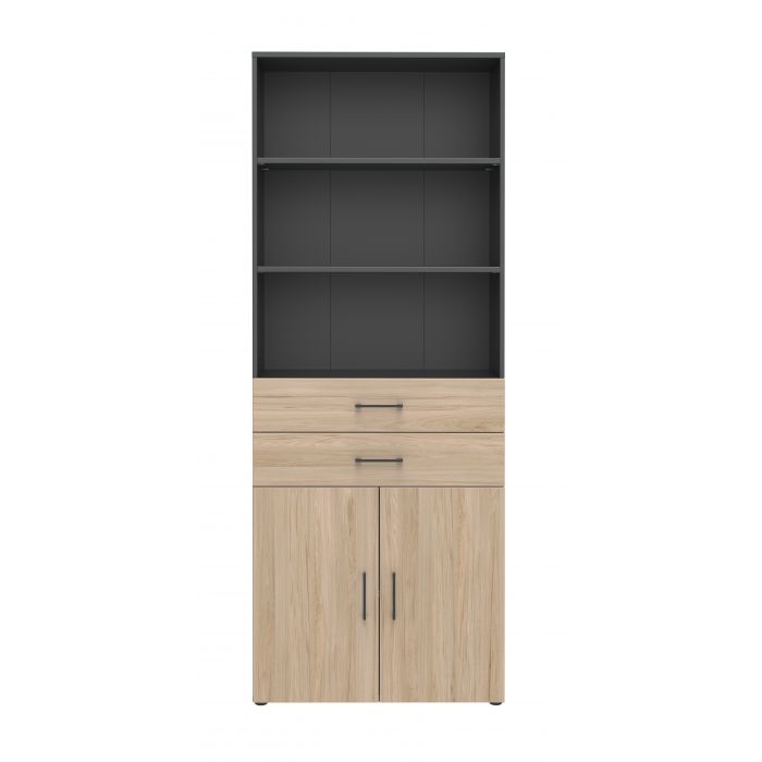 Röhr Bush Schrank in Anthrazit und Hickory Nachbildung mit 3 Regalablagen und 2 Schubkästen Outlet