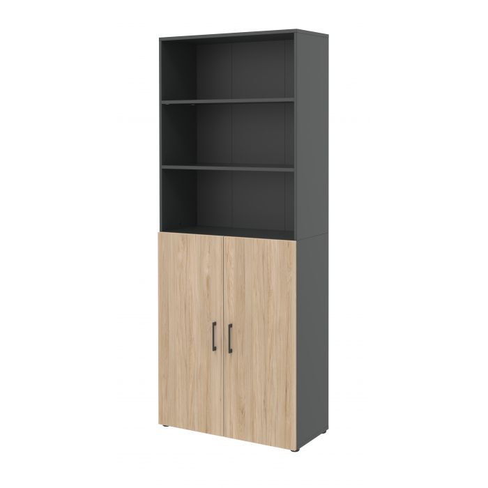 Röhr Bush Schrank in Anthrazit und Hickory Nachbildung mit 3 offenen Regalablagen