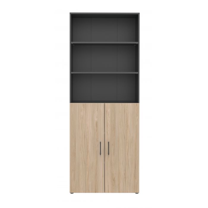 Röhr Bush Schrank in Anthrazit und Hickory Nachbildung mit 3 offenen Regalablagen Angebote