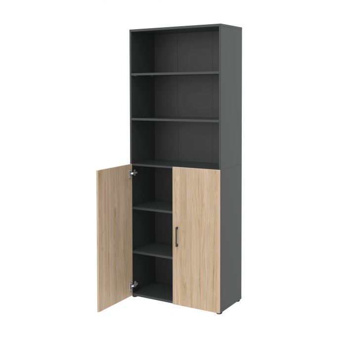 Röhr Bush Schrank in Anthrazit und Hickory Nachbildung mit 3 offenen Regalablagen Angebote