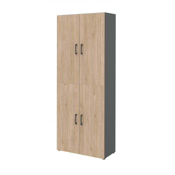 Röhr Bush Schrank in Anthrazit und Hickory Nachbildung mit 4 Türen und 6 Ordnerhöhen