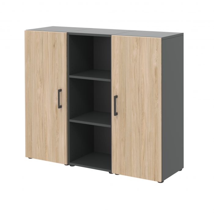 Röhr Bush Sideboard in Anthrazit und Hickory Nachbildung mit 2 Türen und einem Regal