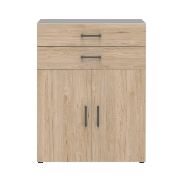 Röhr Bush Highboard in Anthrazit und Hickory Nachbildung mit 2 Türen und 2 Schubkästen für 3 Ordnerhöhen Blitzverkäufe