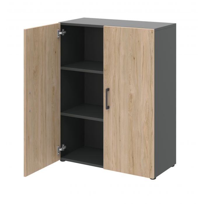 Röhr Bush Schrank in Anthrazit und Hickory Nachbildung mit 2 Türen für 3 Ordnerhöhen Kostenloser Versand
