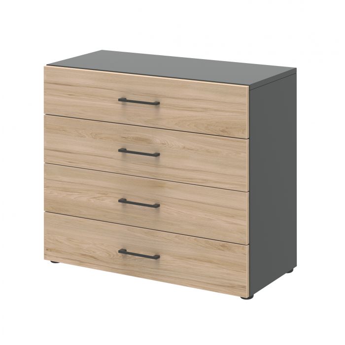 Röhr Bush Highboard in Anthrazit und Hickory Nachbildung mit 4 Schubkästen