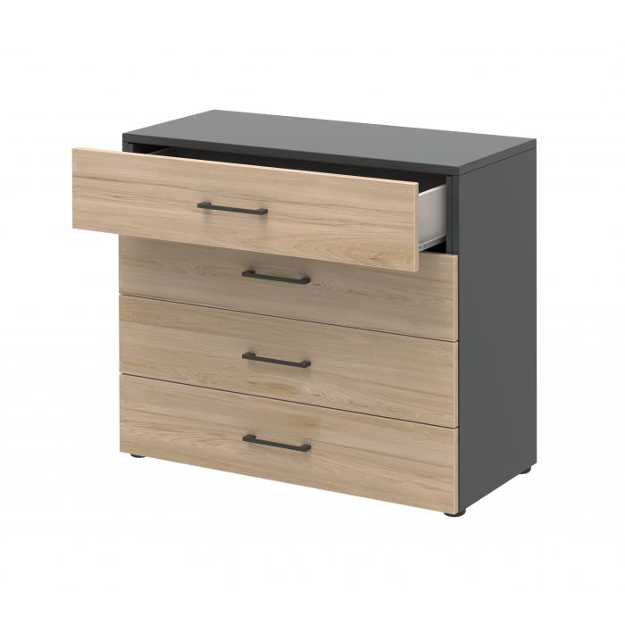 Röhr Bush Highboard in Anthrazit und Hickory Nachbildung mit 4 Schubkästen Fabrik Onlineshop