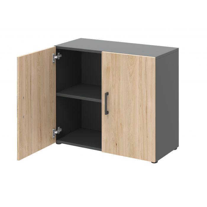 Röhr Bush Schrank in Anhtrazit und Hickory Nachbildung mit 2 Türen und 2 Ordnerhöhen Sonderangebot