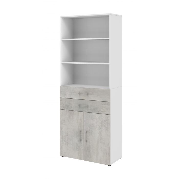 Röhr Bush Schrank in Weiß und Beton Nachbildung mit 3 Regalablagen und 2 Schubkästen