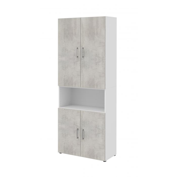 Röhr Bush Schrank in Weiß und Beton Nachbildung mit 3 offenen Regalablagen Begrenztes Angebot