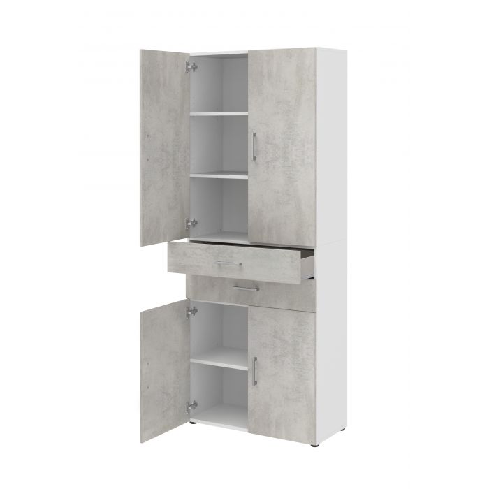 Röhr Bush Schrank in Weiß und Beton Nachbildung mit 3 offenen Regalablagen Begrenztes Angebot