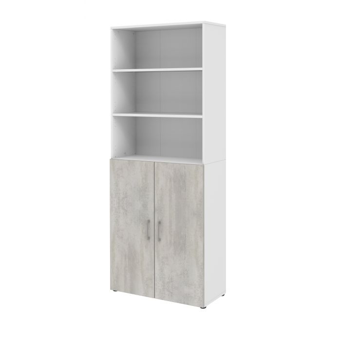 Röhr Bush Schrank in Weiß und Beton Nachbildung mit 3 offenen Regalablagen Online Shopping